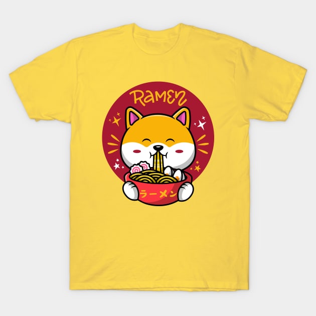 Cute Corgi Eating Ramen Noodles - Kawaii Style T-Shirt by Da Vinci Feather